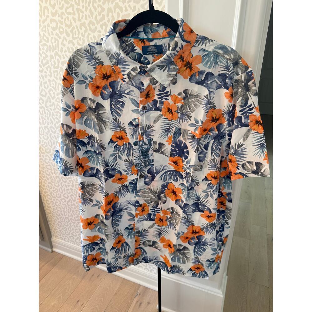 Havana Jim Men's White Blue Floral-Print Hawaiian Shirt Size XL